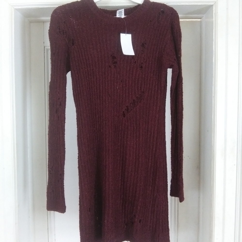Planet gold distressed long sweater